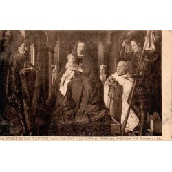 CPA   tableau de Jan van Eyck La Sainte Vierge, Saint Georges, Saint Donatien et le Donateur au Musée Royal d'Anvers.