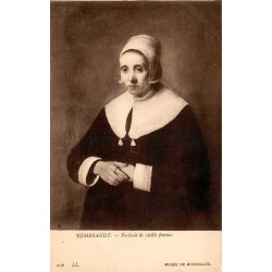 Carte postale ancienne reproduisant le Portrait de vieille femme de Rembrandt au Musée de Bruxelles, référence LL 206.