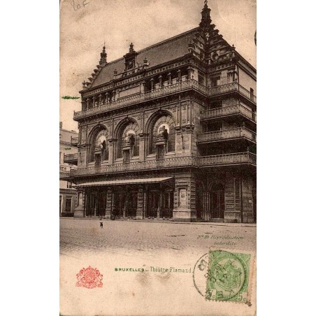 Carte postale ancienne circulée représentant le Théâtre Flamand de Bruxelles avec timbre belge et oblitération.