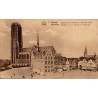Carte postale ancienne non circulée de Malines représentant la Cathédrale Saint-Rombaut et l'Hôtel des Postes.