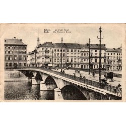 Carte postale ancienne circulée en 1938 représentant le Pont Neuf de Liège et les quais de la Meuse.