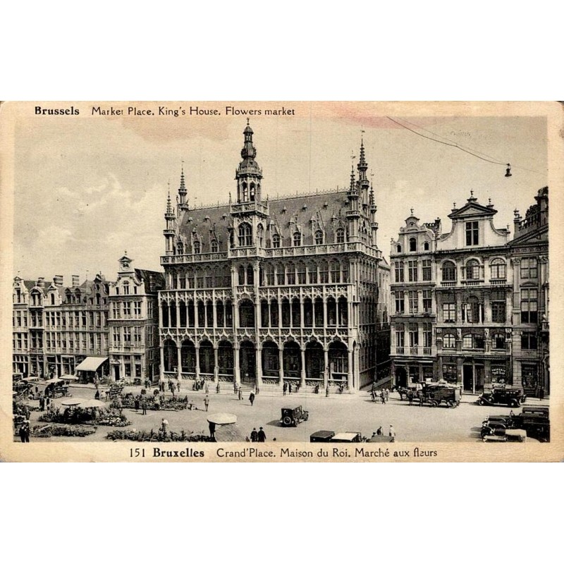 Carte postale semi-moderne Bruxelles Grand-Place Maison du Roi Marché aux fleurs CPSM 151