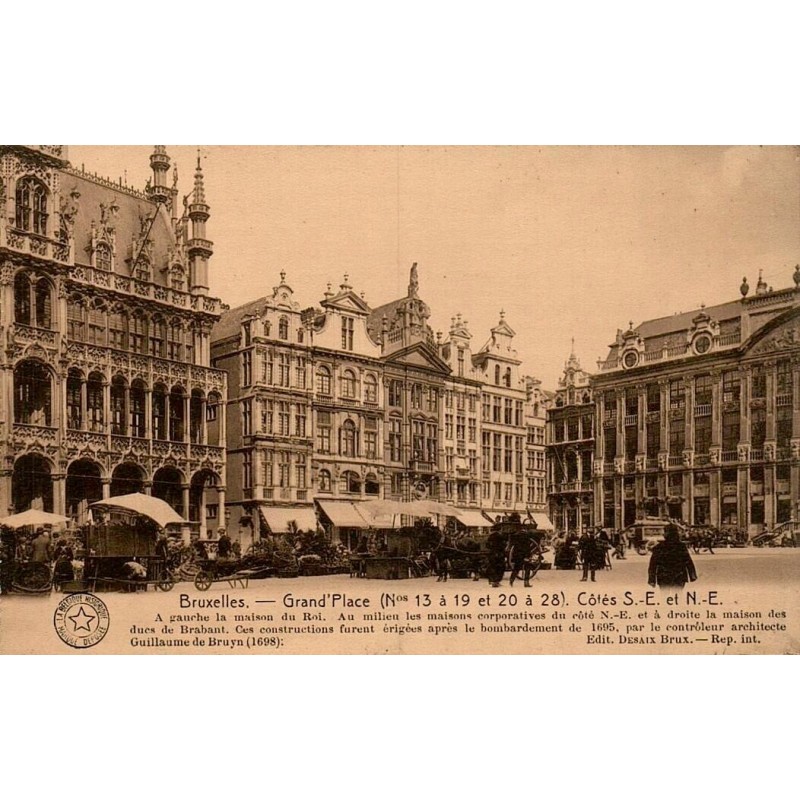 Carte postale ancienne Bruxelles Grand-Place côtés sud-est et nord-est maisons corporatives édition Desaix