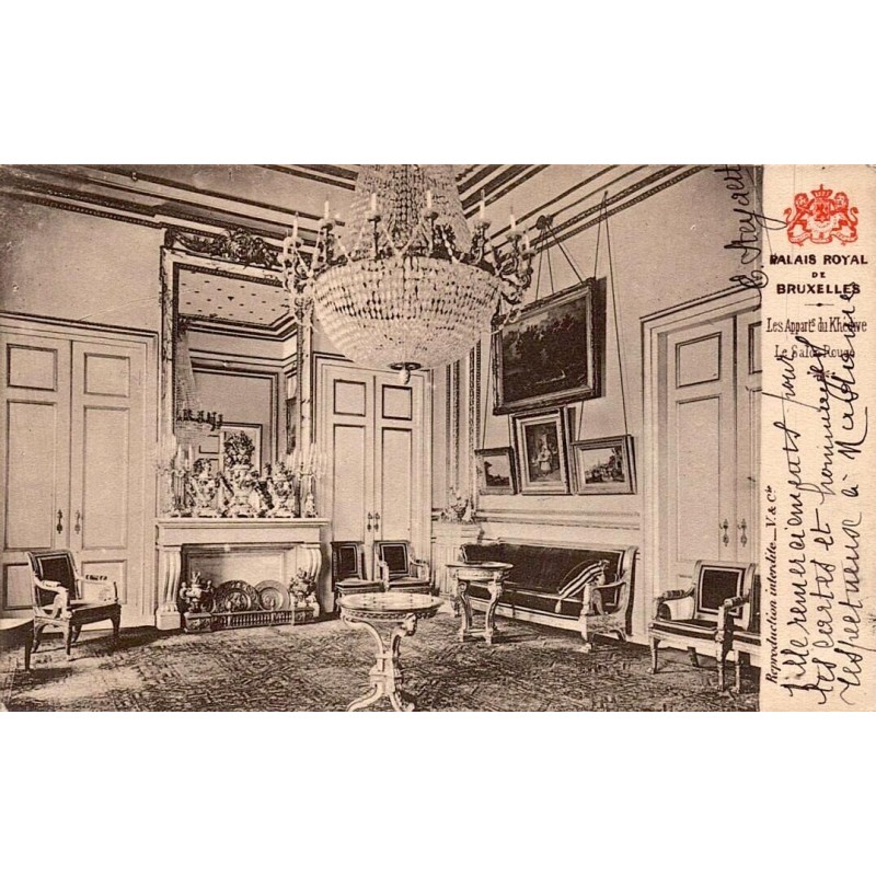 Carte postale ancienne Bruxelles Palais Royal Appartements du Khédive Salon Rouge Belgique