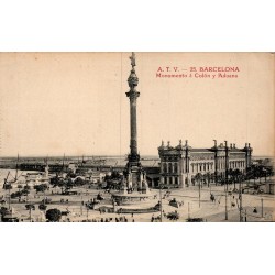 Carte postale ancienne Barcelone Monument à Colomb et Douanes A.T.V. n°25 Espagne
