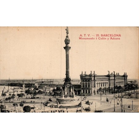 Carte postale ancienne Barcelone Monument à Colomb et Douanes A.T.V. n°25 Espagne