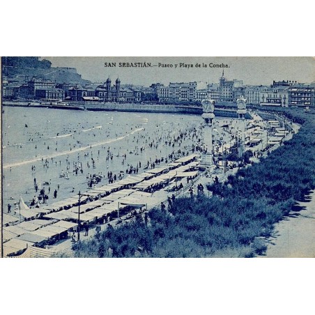 San Sebastián Paseo y Playa de la Concha carte postale ancienne CPA plage et promenade