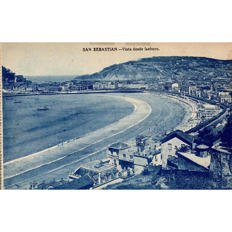 San Sebastián Vista desde Isaburu carte postale ancienne CPA panorama de la baie de la Concha