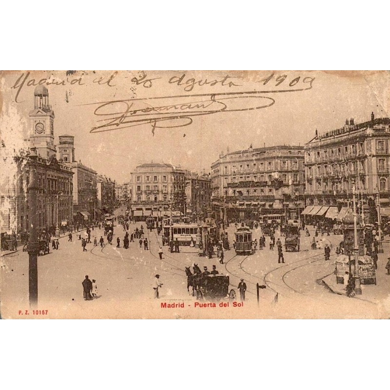 Madrid Puerta del Sol carte postale ancienne CPA circulée 1909 tramways Espagne