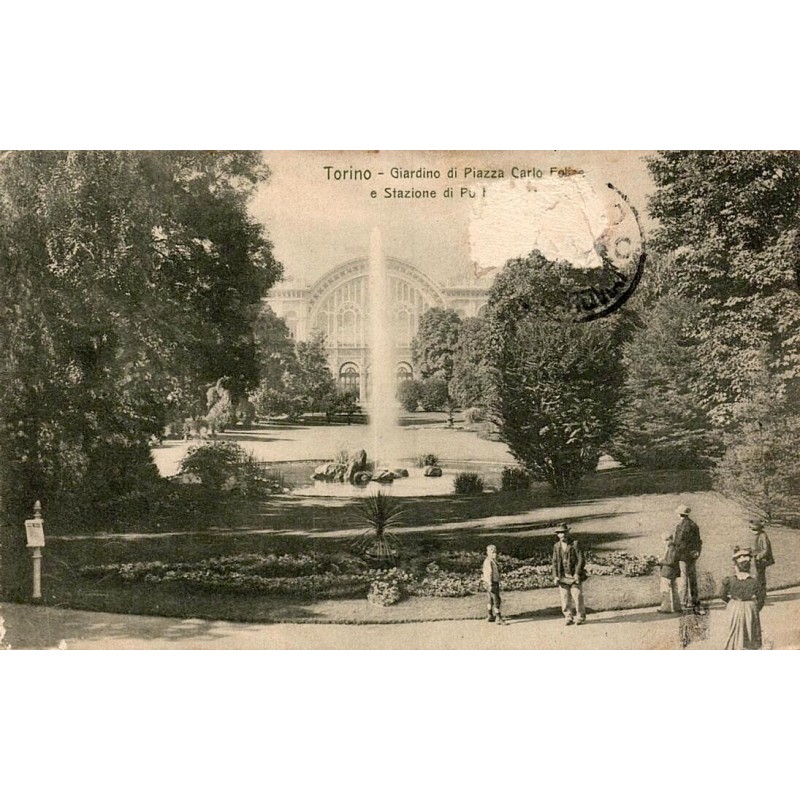 Torino Giardino di Piazza Carlo Felice gare Porta Nuova carte postale ancienne CPA Italie