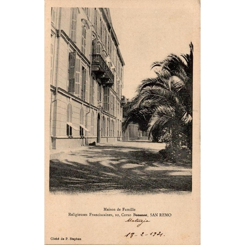 San Remo Maison de Famille des Religieuses Franciscaines carte postale ancienne CPA Ligurie Italie