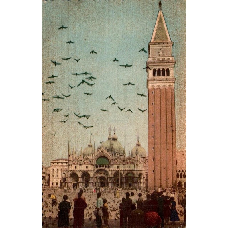Venise Piazza San Marco basilique Saint-Marc et Campanile carte postale ancienne CPA Italie
