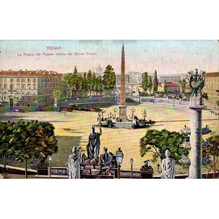 Rome Piazza del Popolo vue depuis le Monte Pincio carte postale ancienne CPA Italie