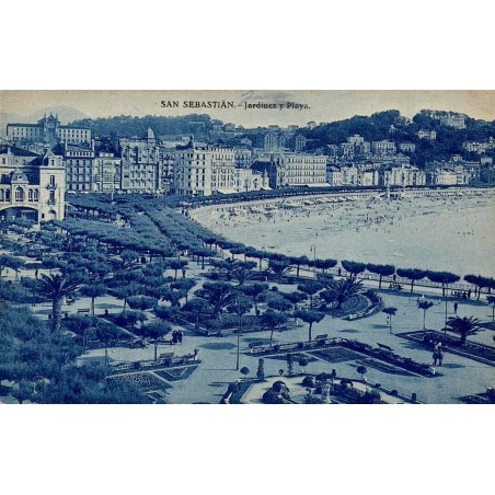 San Sebastián Jardines y Playa carte postale ancienne CPA jardins et plage Espagne