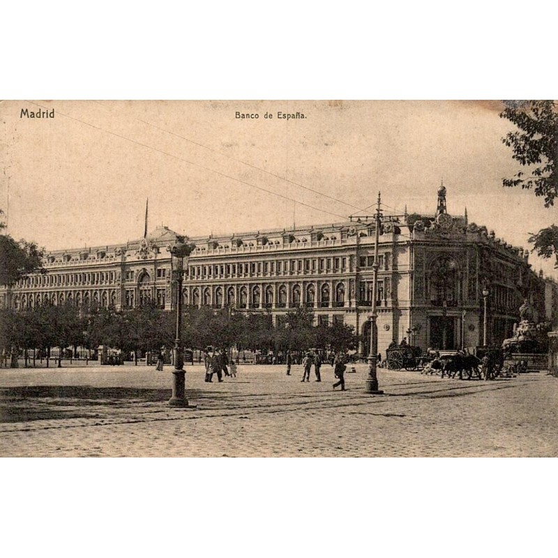 Madrid Banco de España carte postale ancienne CPA Plaza de Cibeles Espagne