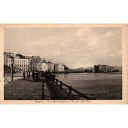 Naples Via Caracciolo et Castel dell'Ovo carte postale ancienne CPA Italie panorama du golfe
