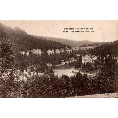 Carte postale ancienne des bassins du Doubs à la frontière franco-suisse paysage fluvial