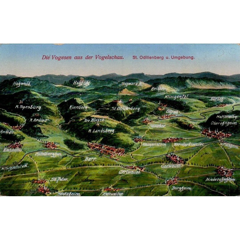 Carte postale ancienne CPA panorama du Mont Sainte-Odile et des Vosges vue d'oiseau avec villages et châteaux d'Alsace