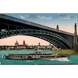 Carte postale ancienne CPA Mayence vue du pont sur le Rhin avec la cathédrale de Mainz et bateau à vapeur