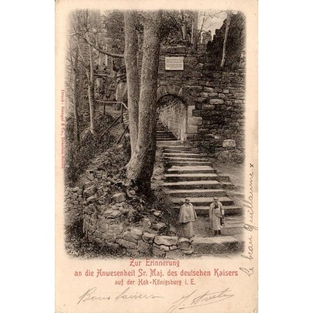 Carte postale ancienne CPA Haut-Koenigsbourg visite de Guillaume II avec cachet de l'Hôtel Hoh-Königsburg en Alsace