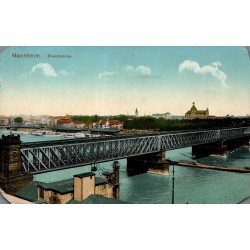 Carte postale ancienne CPA Mannheim Rheinbrücke pont métallique sur le Rhin et panorama urbain en Allemagne