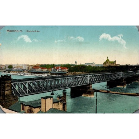 Carte postale ancienne CPA Mannheim Rheinbrücke pont métallique sur le Rhin et panorama urbain en Allemagne