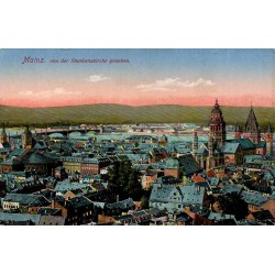 Carte postale ancienne de Mainz vue panoramique depuis la Stephanskirche en Allemagne