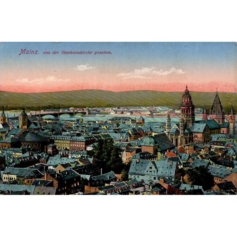 Carte postale ancienne de Mainz vue panoramique depuis la Stephanskirche en Allemagne