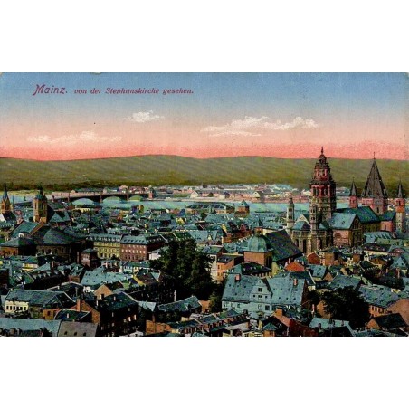 Carte postale ancienne de Mainz vue panoramique depuis la Stephanskirche en Allemagne