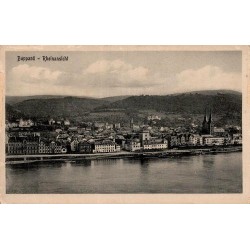 Carte postale ancienne de Boppard montrant une vue panoramique de la ville sur les rives du Rhin en Allemagne.