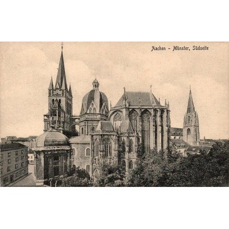 Carte postale ancienne d'Aix-la-Chapelle montrant la façade sud de la cathédrale d'Aachen Münster en Allemagne