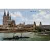 Carte postale ancienne représentant la cathédrale de Cologne et le pont Hohenzollern sur le Rhin en Allemagne.