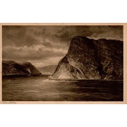 Carte postale ancienne représentant le rocher légendaire de la Lorelei sur le Rhin en Allemagne.