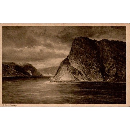Carte postale ancienne représentant le rocher légendaire de la Lorelei sur le Rhin en Allemagne.