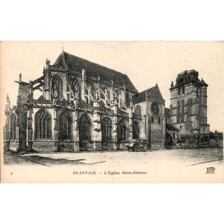 Carte postale ancienne de Beauvais représentant l'église Saint-Étienne avec son chœur gothique et son clocher.