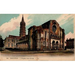 Carte postale ancienne de Toulouse, basilique Saint-Sernin en couleurs.