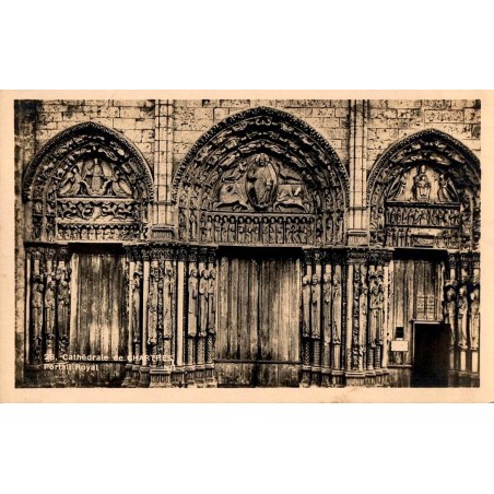 Carte postale ancienne du Portail Royal de la Cathédrale de Chartres gothique