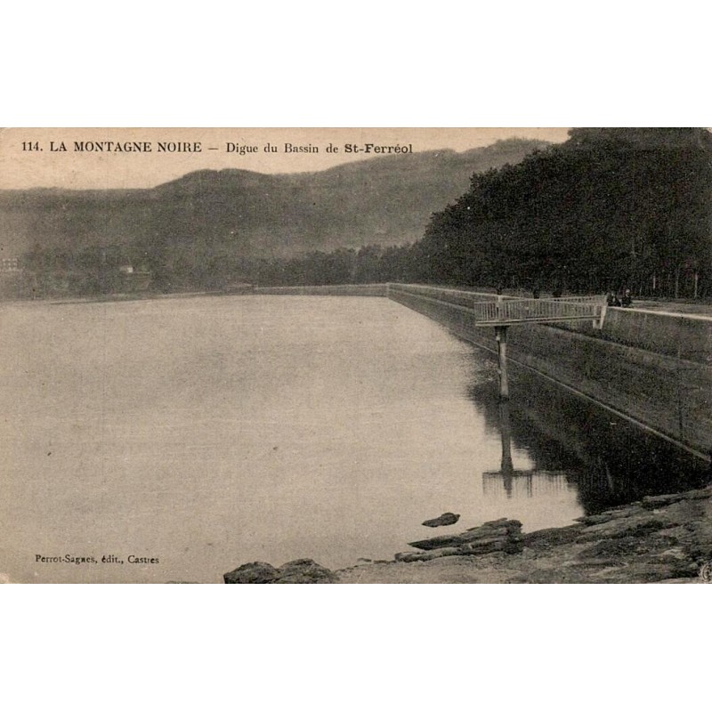 Carte postale ancienne de la digue du bassin de Saint-Ferréol dans la Montagne Noire.