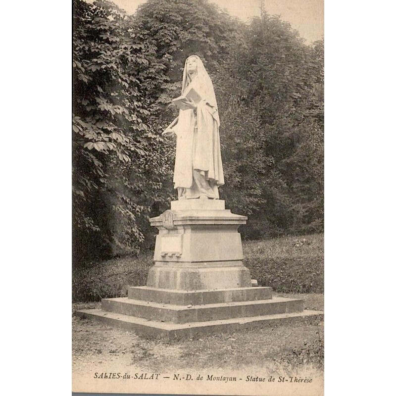 Carte postale ancienne de la statue de Sainte-Thérèse au sanctuaire Notre-Dame de Montayan à Salies-du-Salat.