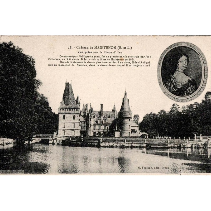Carte postale ancienne du Château de Maintenon vue sur les pièces d’eau et les jardins