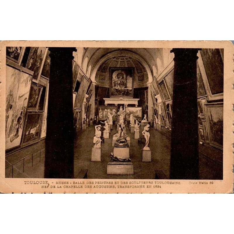Carte postale ancienne de la salle des peintres et sculpteurs du musée des Augustins à Toulouse.