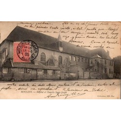 Carte postale ancienne de l'Hôpital et de la chapelle Saint-Joseph à Moulins avec timbre et oblitération de 1905.