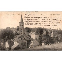 Carte postale ancienne du Mayet-de-Montagne avec vue générale du bourg et de son église.