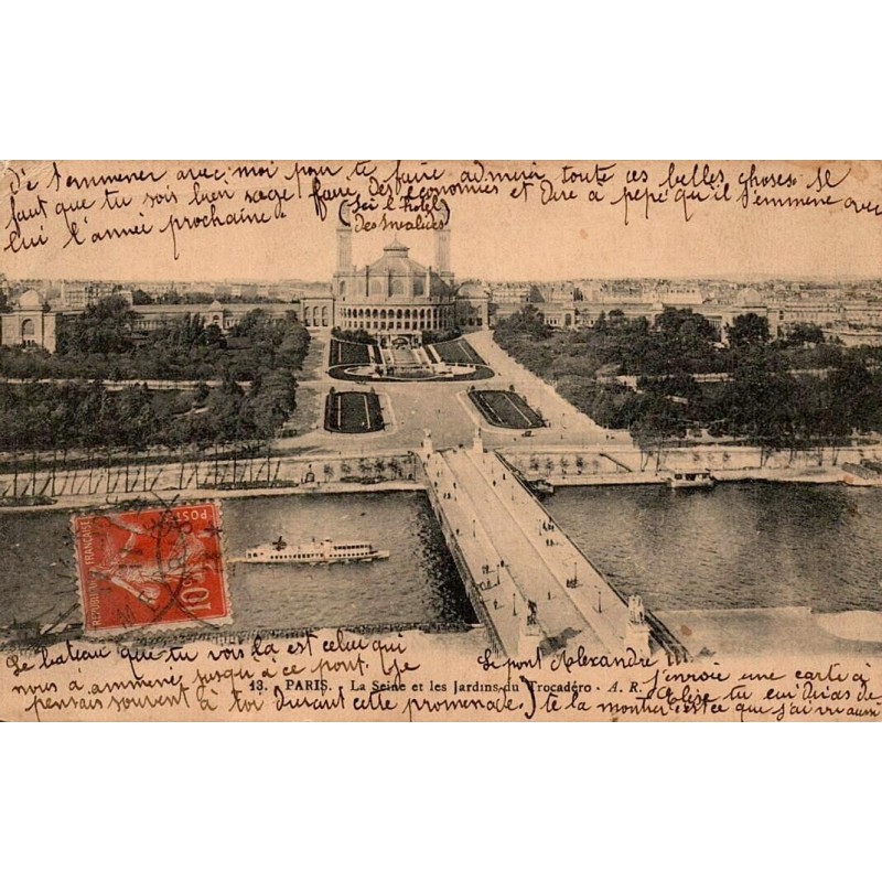 Paris Seine Jardins du Trocadéro Carte postale ancienne
