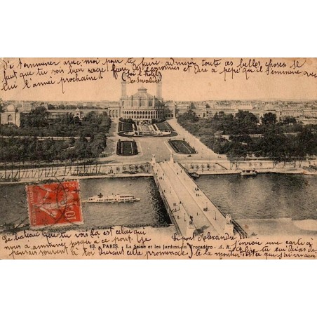 Paris Seine Jardins du Trocadéro Carte postale ancienne