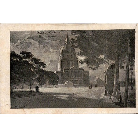 Carte postale ancienne illustrée représentant les Invalides à Paris au clair de lune