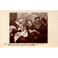 Carte postale ancienne du musée du Louvre représentant La Vierge et l'Enfant Jésus par Le Titien