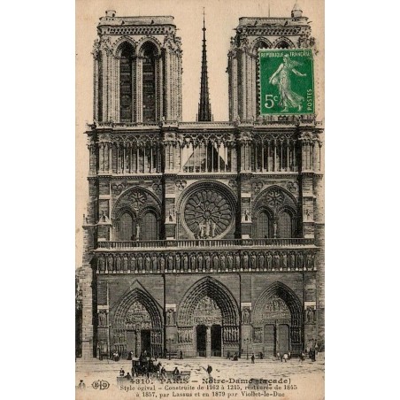 Paris Notre-Dame Façade Carte postale ancienne 1912