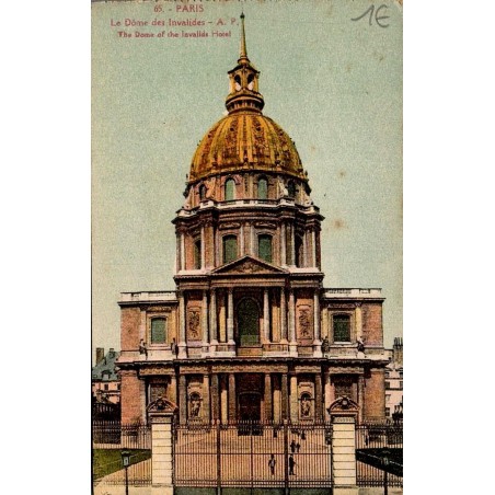 Carte postale ancienne du Dôme des Invalides à Paris montrant la façade principale et la coupole dorée