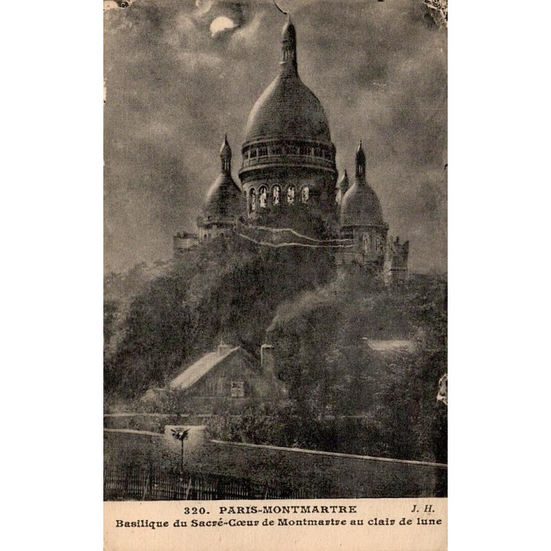 Carte postale ancienne du Sacré-Cœur de Montmartre au clair de lune à Paris